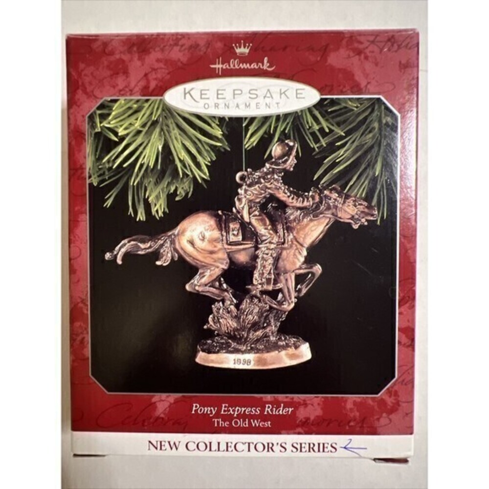 1998 Hallmark Pony Express Rider Ornament Bronze Tones w/ Box